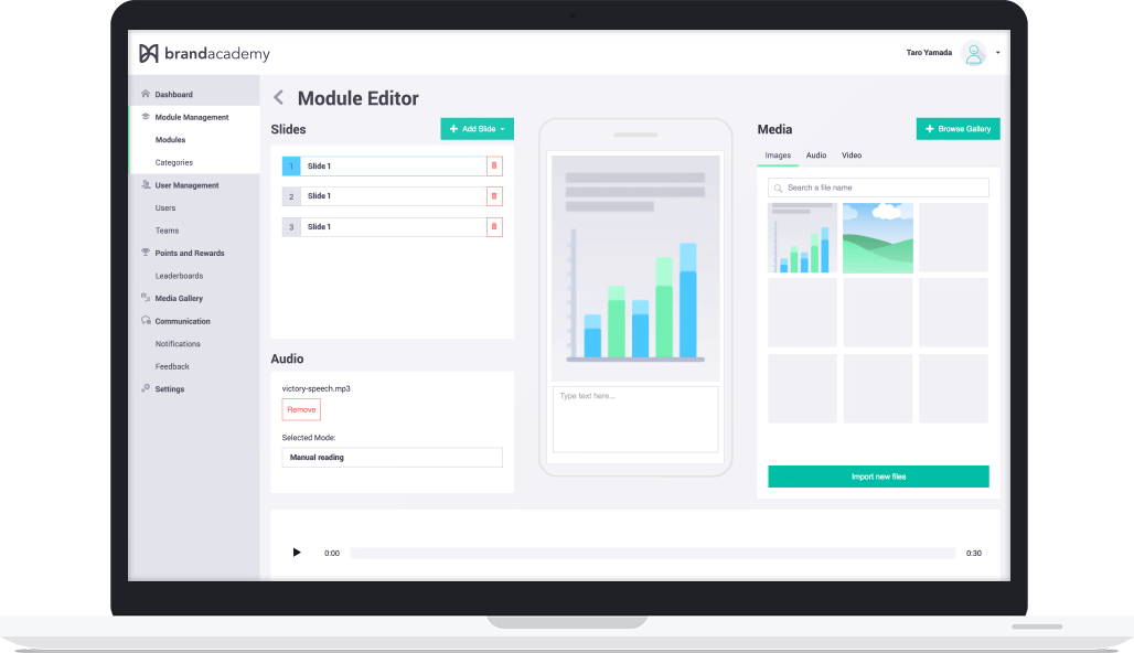 Brandacademy Training Engagement App Mobile Drag and Drop Admin Panel Animation
